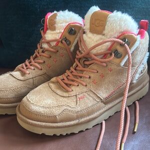 UGG Tan Boots with Red Accents